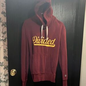 Divided Burgundy Hoodie with Yellow Script